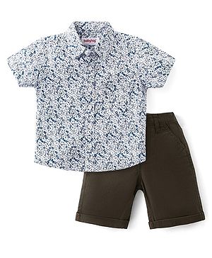 Babyhug Cotton Woven Half Sleeves Printed Shirt & Shorts Set  - Multicolor