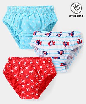 Babyhug 100% Cotton Single Jersey Anti Bacterial Panties Hearts and Polka Dots Print Pack Of 3- Multicolor