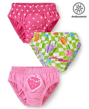 Babyhug 100% Cotton Single Jersey Anti Bacterial Panties  with Strawberry and Polka Dots Print Pack of 3 - Multicolor