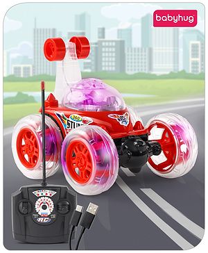 Babyhug Remote Control 360 Degree Twisting Stunt Red Car| 1:24 Scale Rechargeable Car with Lights| Gifting Car for 4 years + Kids| BIS Certified