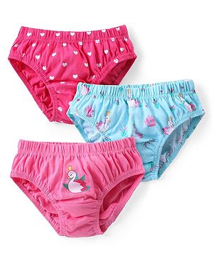 Babyhug 100% Cotton Antibacterial Panties with Heart & Duck Print Pack Of 3 - Multicolour