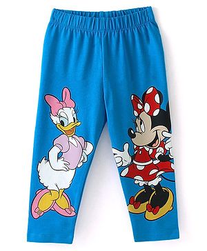 Babyhug Disney Cotton Lycra Knit Full Length Leggings with Minnie Mouse & Daisy Graphics - Blue