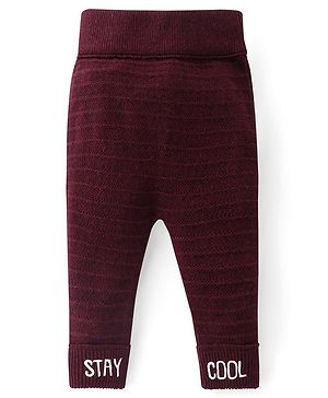 Babyhug Full Length Fleece & Sweater Knit  Woollen Pant with Text Embroidery Solid Colour - Red