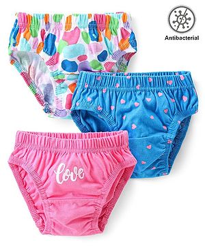 Babyhug 100% Cotton Antibacterial Panties Heart Print Pack of 3 - Multicolor