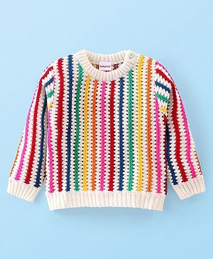 Babyhug Knitted Full Sleeves Striped Pullover Sweater- Multicolor