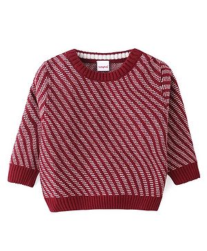 Babyhug Knitted Full Sleeves Pullovers Striped Sweater -Red