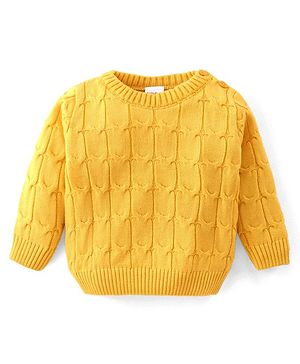 Babyhug Knitted Full Sleeves Designed Pullover Sweater - Yellow