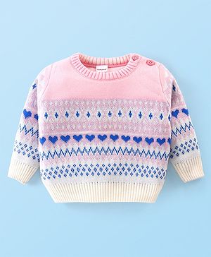 Babyhug Knit Full Sleeves Pullover with Heart Design - Pink