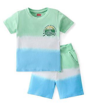 Babyhug Cotton Knit Half Sleeves Ombre Dyed T-Shirt & Shorts Set With Aloha Island Print - Multicolor