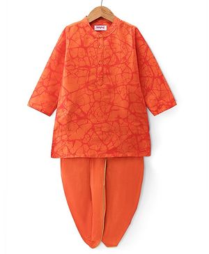 Babyhug Woven Full Sleeves Printed Kurta Dhoti Set - Orange