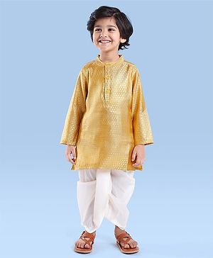 Babyhug Woven Full Sleeves  Dobby Embroidered Kurta & Dhoti Set -  Beige