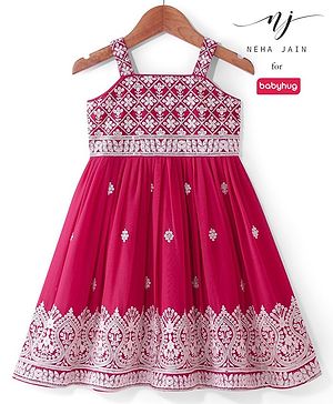 Babyhug Woven Sleeveless  Full Length Sequin Embroidered Ethnic Dress - Dark Pink