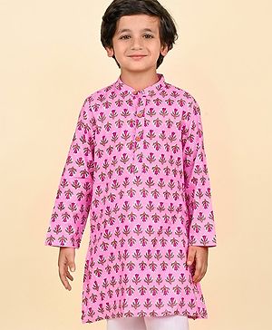 Babyhug Cotton Full Sleeves Kurta Floral Print - Pink
