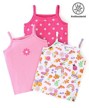 Babyhug 100% Cotton Knit Sleeveless  Antibacterial Slips with Floral Print  Pack of 3 - Multicolour