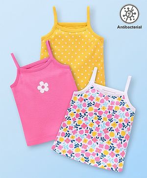 Babyhug 100% Cotton Sleeveless Antibacterial Slips  with Floral & Polka Dot Print Pack of 3 - Multicolour
