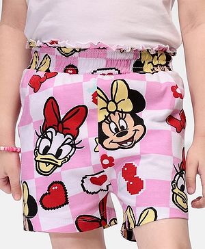 Babyhug Disney Cotton Woven Mid Thigh Shorts with Minnie Mouse Print - Multicolour