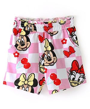 Babyhug Disney Cotton Woven Mid Thigh Shorts with Minnie Mouse Print - Multicolour