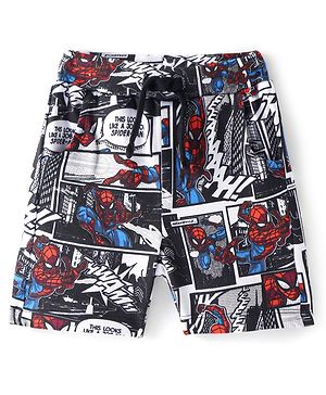 Babyhug Marvel Cotton Knit Mid Thigh Shorts with Spiderman Print - Multicolour