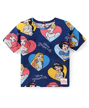 Babyhug Disney 100% Cotton Knit Half Sleeves T-Shirt with Disney  Princess  -  Navy Blue