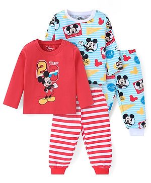 Babyhug Disney Single Jersey Knit Full Sleeves Night Suits with Mickey Mouse Graphics Pack of 2 - Red & White