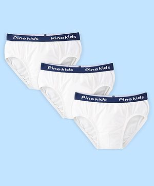 Pine Kids Cotton Lycra Knit Briefs Solid Colour Pack of 3 - White