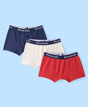 Pine Kids Cotton Lycra Solid Trunks Pack of 3 - ( Color May Vary)