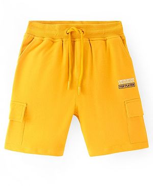 Pine Kids Cotton Knit Above Knee Length Text Print  Shorts -Gold Pine