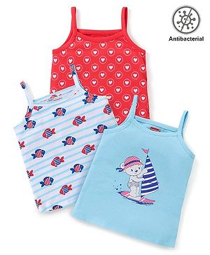 Babyhug 100% Cotton Knit Anti Bacterial Sleeveless Slips with Hearts and Fish Print Pack of 3 - Multicolor