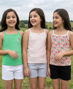 Pine Kids Cotton Lycra Knit Sleeveless Slips Floral & Heart Print Pack Of 3 (Color May Vary)