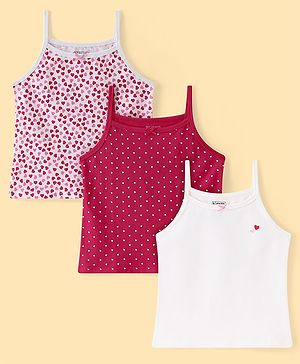 Pine Kids Cotton Lycra Knit Sleeveless Slips Heart Print Pack Of 3 (Color May Vary)