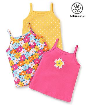 Babyhug 100% Cotton Knit Anti Bacterial Sleeveless Slips with Floral and Polka Dots Print Pack of 3 - Multicolor