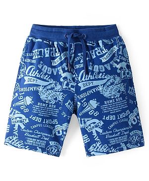 Pine Kids Cotton Looper Above Knee Length Shorts Text Print - Blue