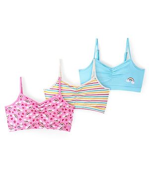 Pine Kids Cotton Sleeveless Bralettes With Stripes & Rainbow Print Pack of 3 (Colour May Vary)