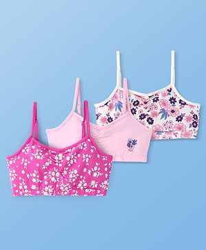 Pine Kids Cotton Sleeveless Bralettes With Floral Print Pack of 3 (Colour May Vary)
