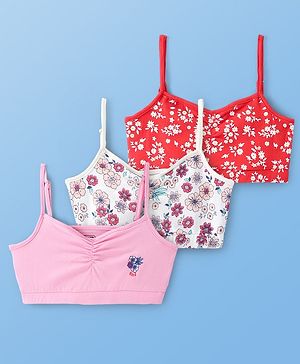 Pine Kids Cotton Sleeveless Bralettes With Floral Print Pack of 3 (Colour May Vary)