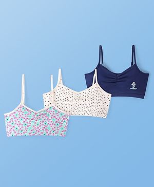 Pine Kids Cotton Sleeveless Bralettes With Floral Print Pack of 3 (Colour May Vary)