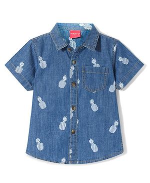 Babyhug Denim Half Sleeves Shirt Pineapple Print - Blue