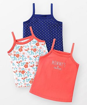 Babyhug 100% Cotton Knit Singlet Sleeves  Antibacterial Slips Floral & Polka Dots Print Pack Of 3 - Multicolour