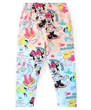 Babyhug Disney Cotton Lycra Full Length Leggings with Minnie Mouse Print and Ombre Effect- Multicolour