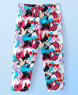 Babyhug Disney Single Jersey Knit Full Length Leggings with Minnie Mouse Print - White