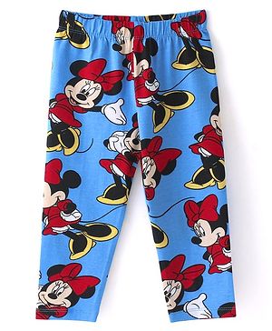 Babyhug Disney Cotton Knit Full Length Leggings with Minnie Mouse Print - Blue