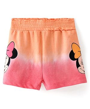 Babyhug Disney Cotton Knit Minnie Mouse Printed & Smock Detailed Above Knee Length Shorts - Multicolor