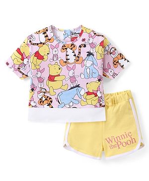 Babyhug Disney Single Jersey Knit Half Sleeves T-Shirt & Shorts Set With Winnie The Pooh Print - Multicolor