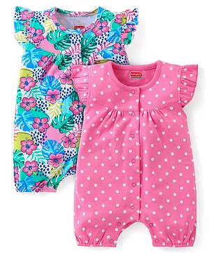 Babyhug 100% Cotton Frill Sleeves
                              Romper Polka Dots & Floral Print Pack
                              of 2 - Multicolour