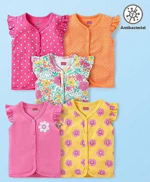 Babyhug 100% Cotton Antibacterial Half Sleeves Front Open Vest Floral Print Pack of 5 - Multicolour