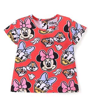 Babyhug Disney 100% Cotton Knit Half Sleeves T-Shirt with Minnie Mouse Print - Red