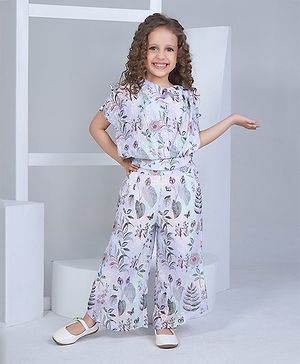 Peppermint Half Sleeves Floral Printed Coordinating Top & Pant Set - Multi Colour