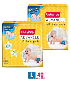 Babyhug Advanced Pant Style Diapers Large Pack of 2 - 20 Pieces Each - Large Yellow