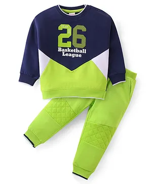 Babyhug Full Sleeves Tee & Pants Set with Hooded Jacket Basketball Print - Navy Multicolor
