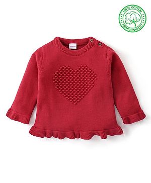 Babyhug Knitted Full Sleeves Sweater with Heart Cable Knit Design - Red
